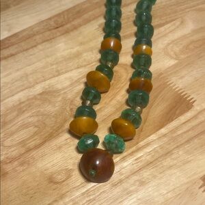Green African trade beads(Antique)and Amber Beaded Necklace
